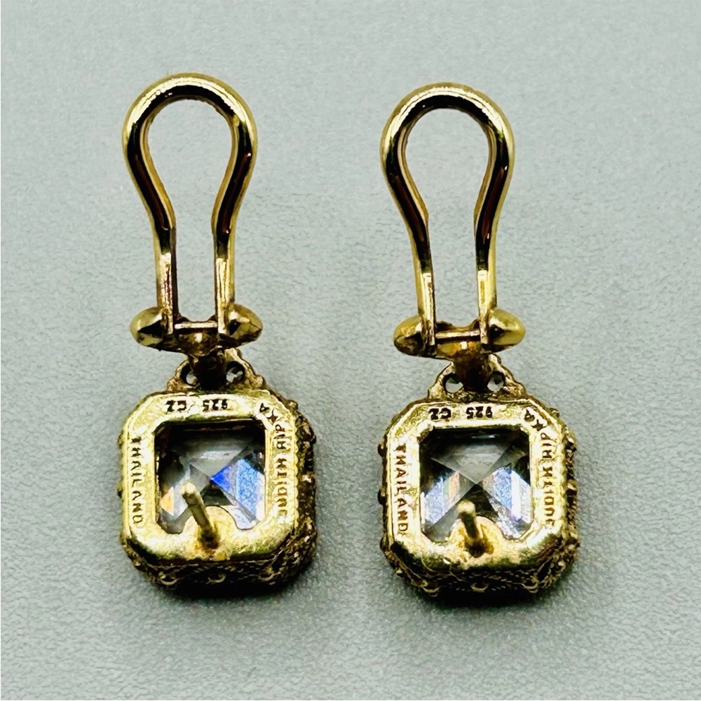 JUDITH RIPKA Square CZ  7mm pierced earrings Sterling (but look gold) Omega back - Picture 6 of 7